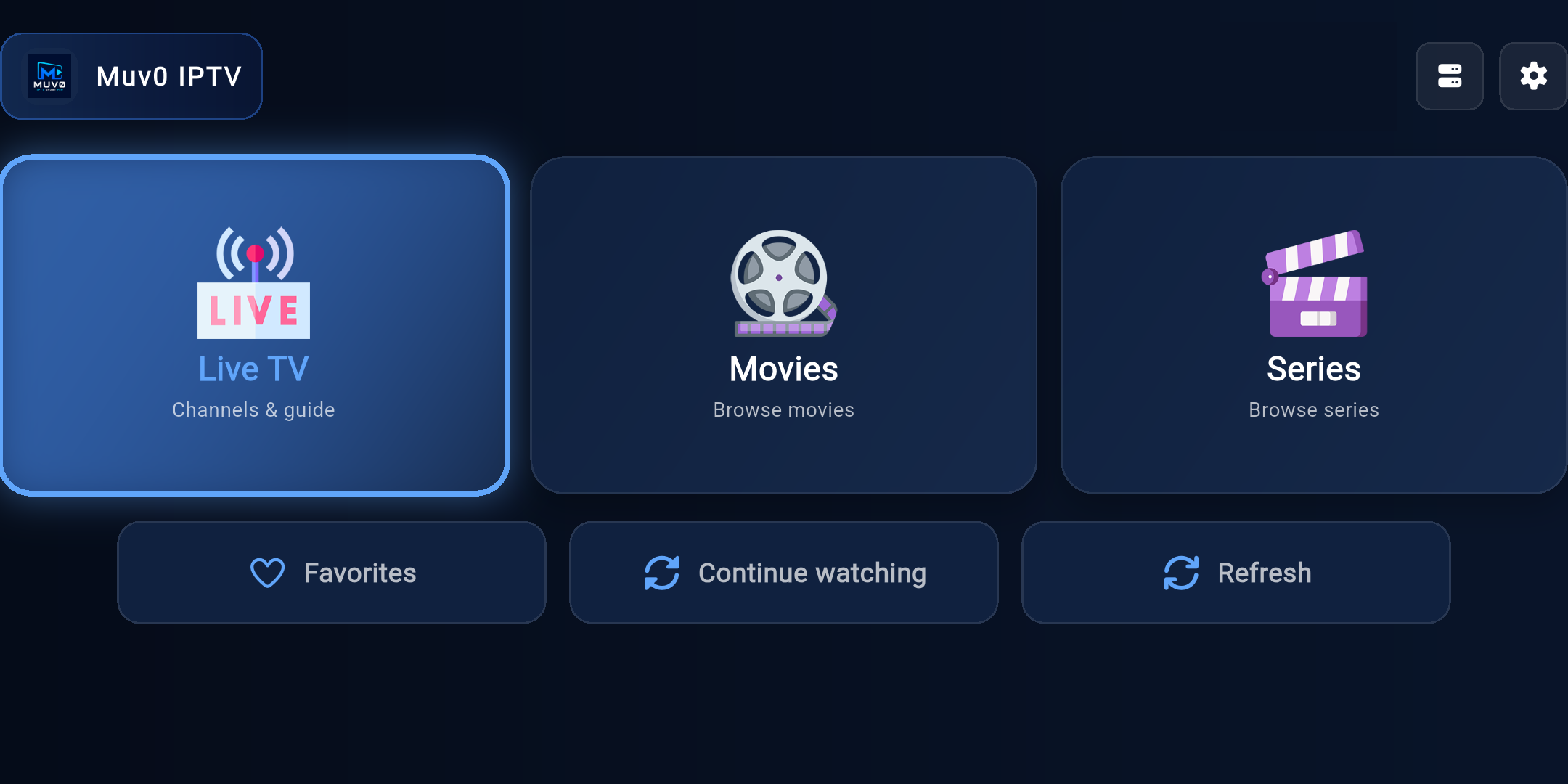 Muv0 IPTV Smart Pro Startbereich